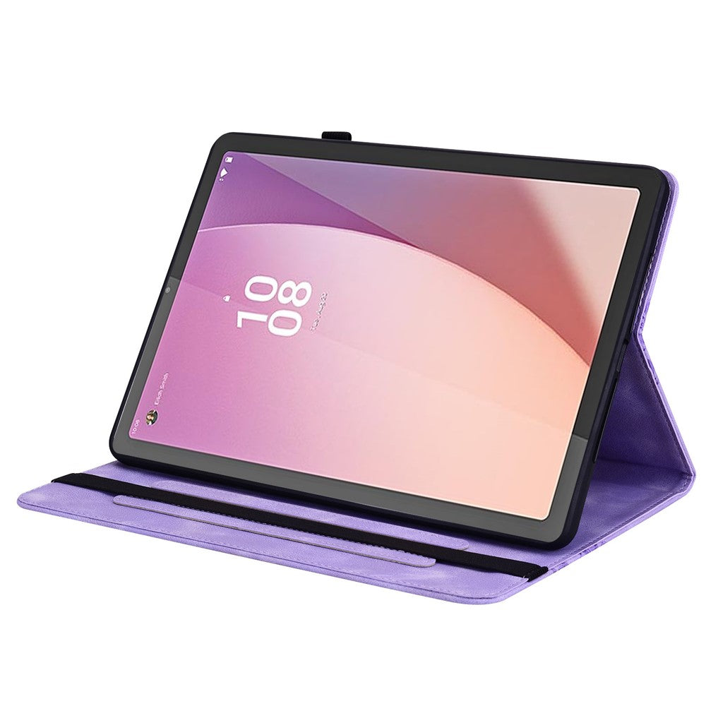 For Lenovo Tab M9 Leather Case Heart Imprint Foldable Stand Card Slot Stylus Holder Tablet Cover - Purple