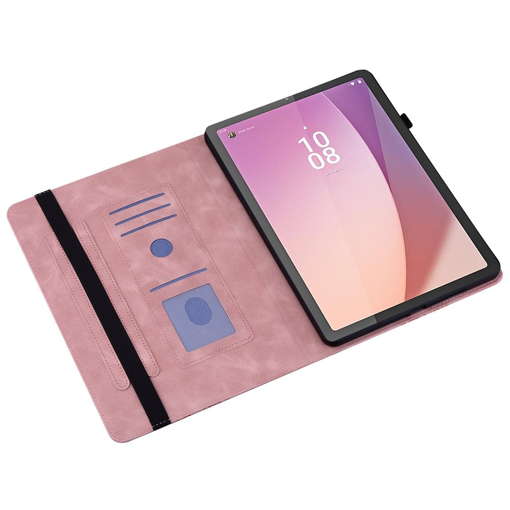 For Lenovo Tab M9 Leather Case Heart Imprint Foldable Stand Card Slot Stylus Holder Tablet Cover - Pink