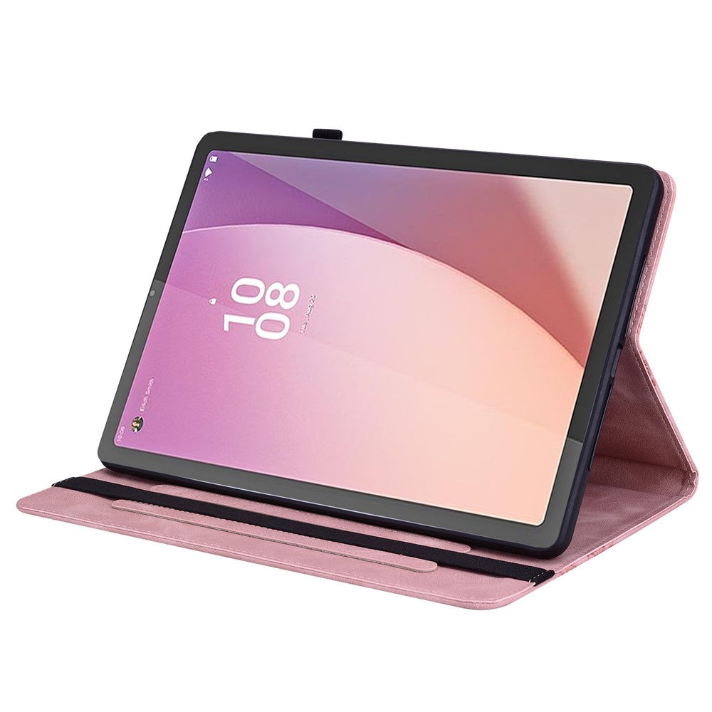 For Lenovo Tab M9 Leather Case Heart Imprint Foldable Stand Card Slot Stylus Holder Tablet Cover - Pink
