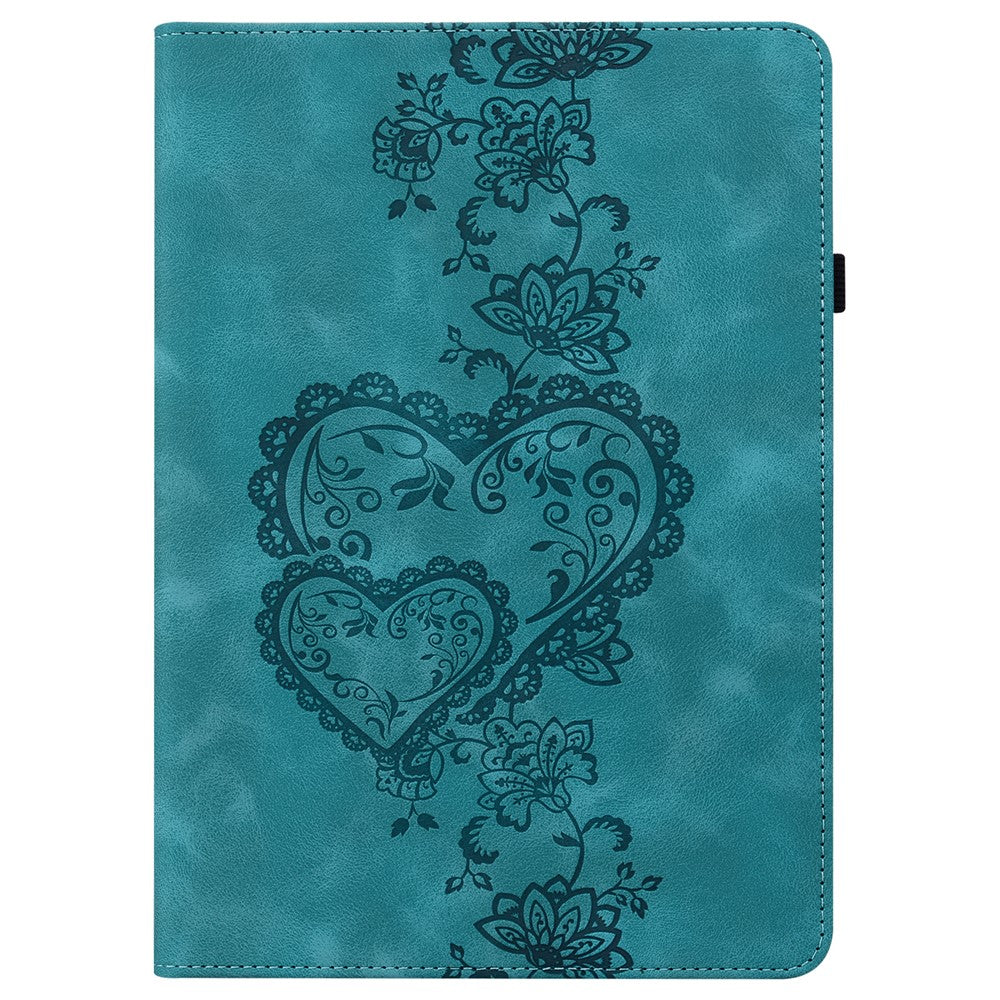 For Lenovo Tab M9 Leather Case Heart Imprint Foldable Stand Card Slot Stylus Holder Tablet Cover - Green