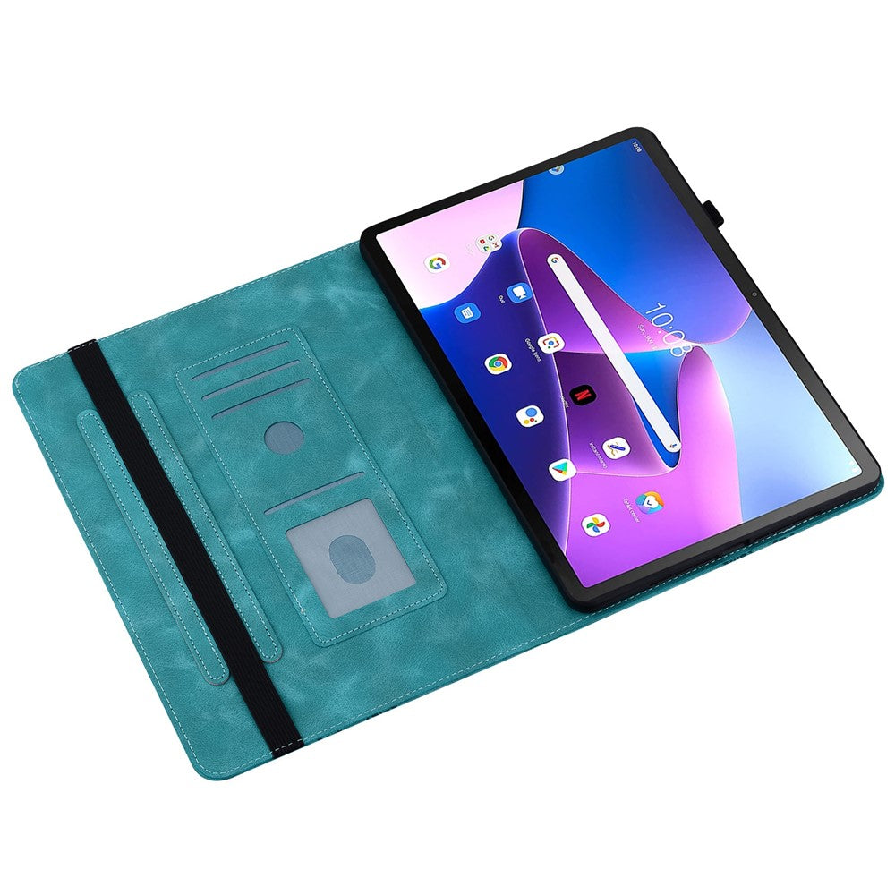 For Lenovo Tab M10 (Gen 3) Leather Case Heart Imprint Foldable Stand Card Slot Stylus Holder Tablet Cover - Green