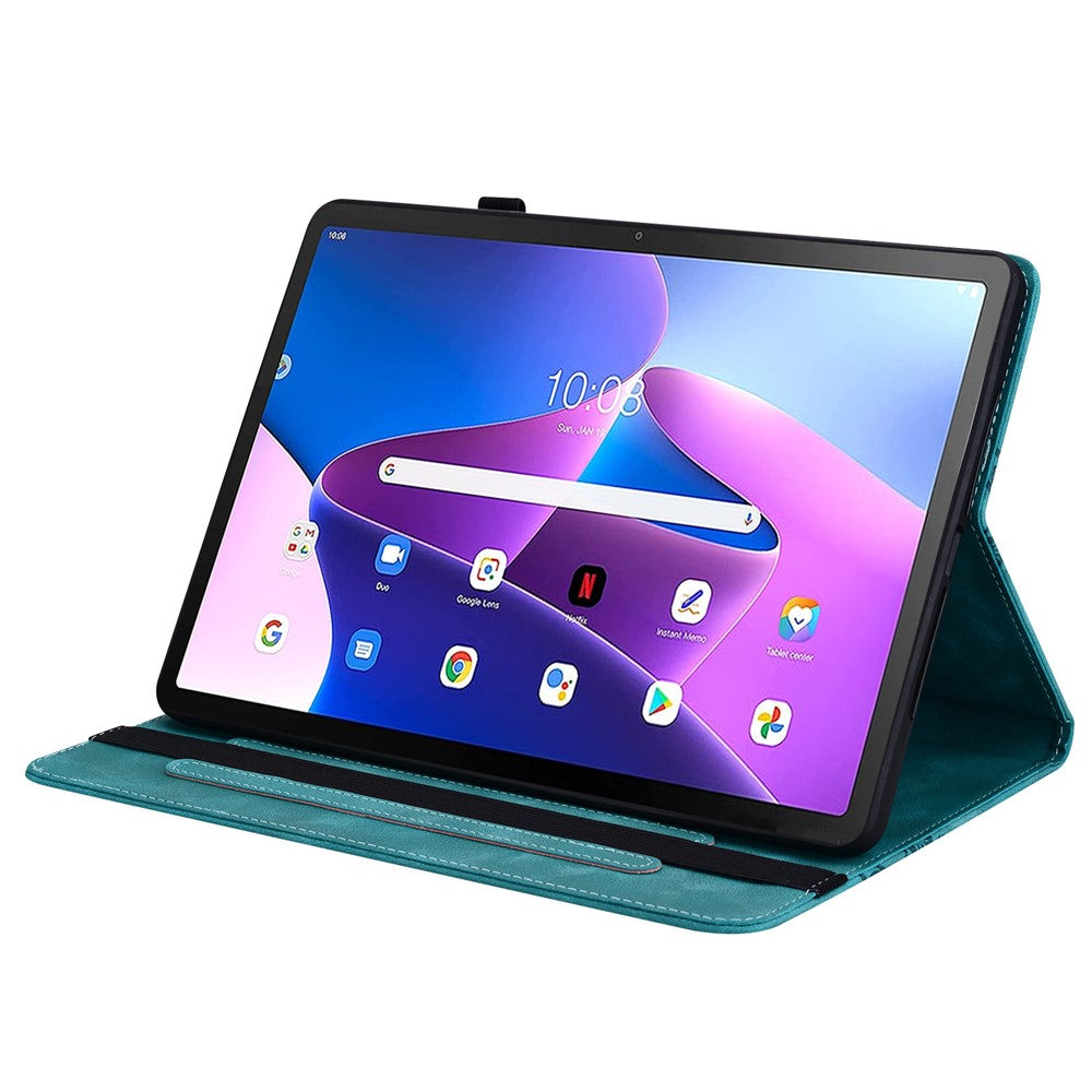 For Lenovo Tab M10 (Gen 3) Leather Case Heart Imprint Foldable Stand Card Slot Stylus Holder Tablet Cover - Green