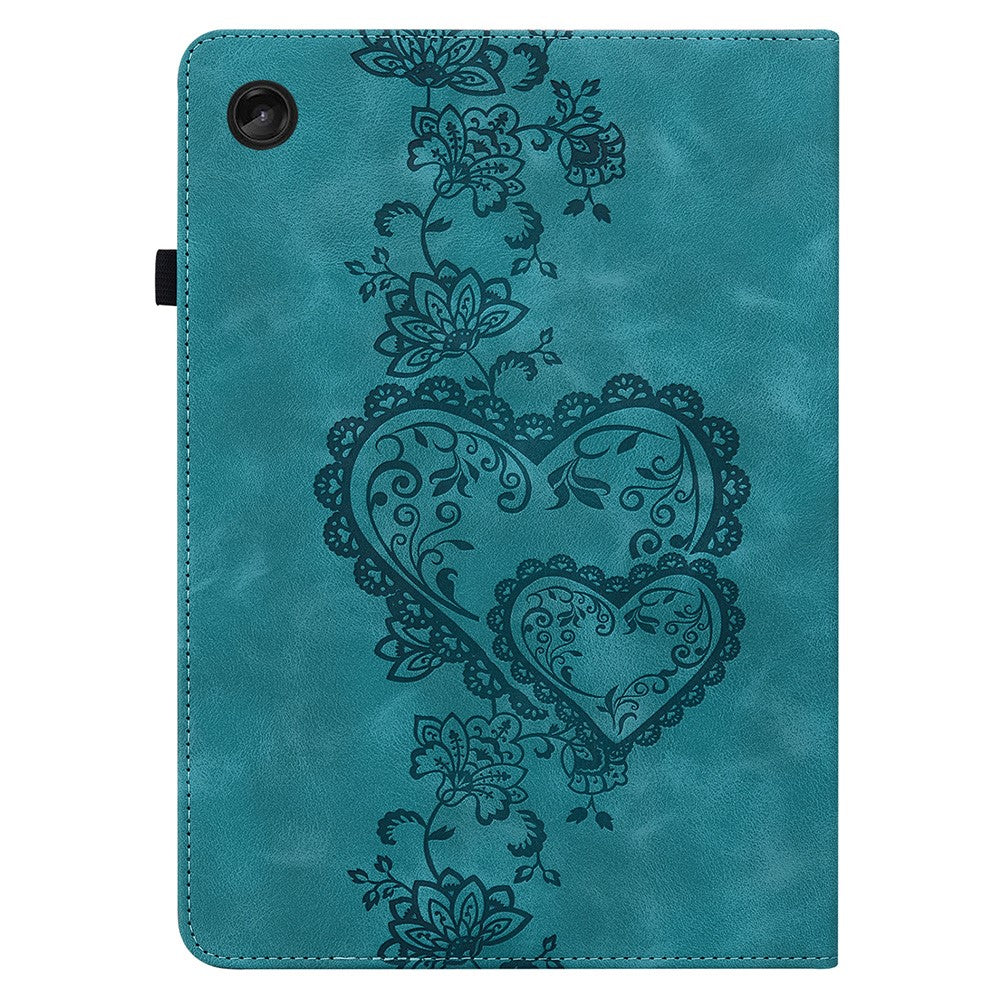 For Lenovo Tab M10 (Gen 3) Leather Case Heart Imprint Foldable Stand Card Slot Stylus Holder Tablet Cover - Green