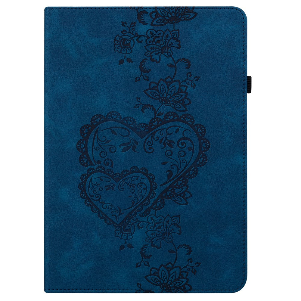 For Lenovo Tab M10 (Gen 3) Leather Case Heart Imprint Foldable Stand Card Slot Stylus Holder Tablet Cover - Blue