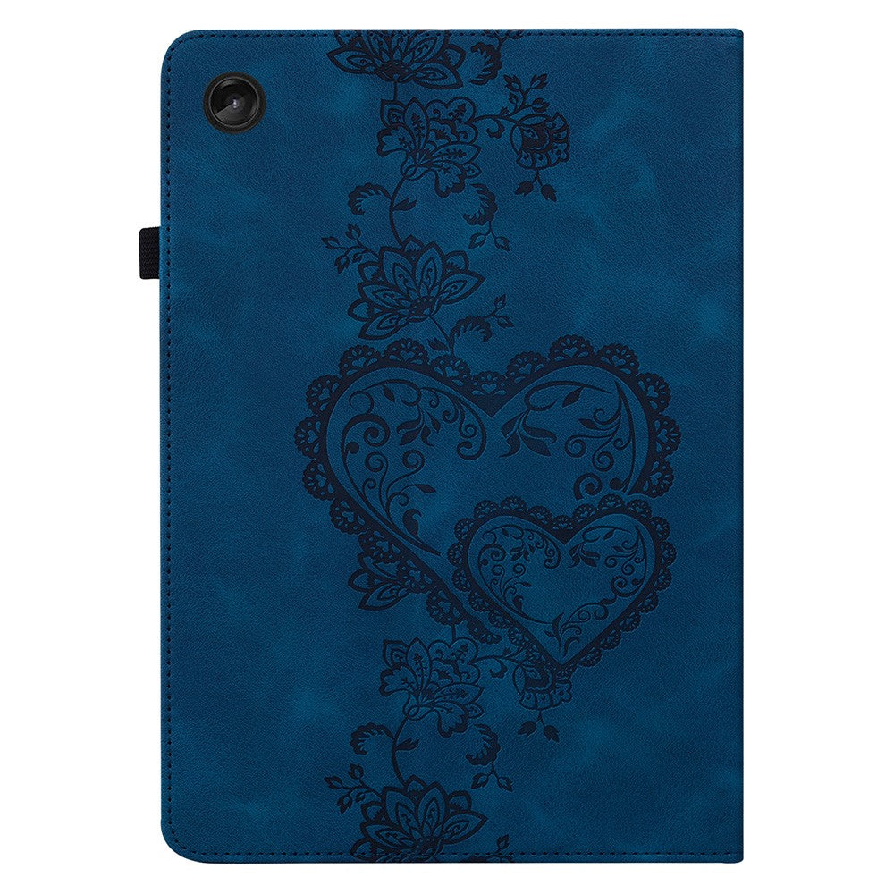 For Lenovo Tab M10 (Gen 3) Leather Case Heart Imprint Foldable Stand Card Slot Stylus Holder Tablet Cover - Blue