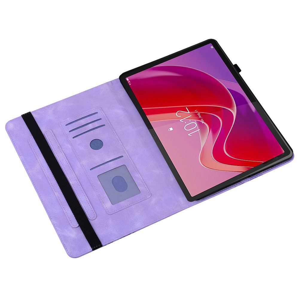 For Lenovo Tab M11 (TB-330FC) / Xiaoxin Pad 11 2024 (TB-331FC) Leather Case Heart Imprint Foldable Stand Card Slot Stylus Holder Tablet Cover - Purple