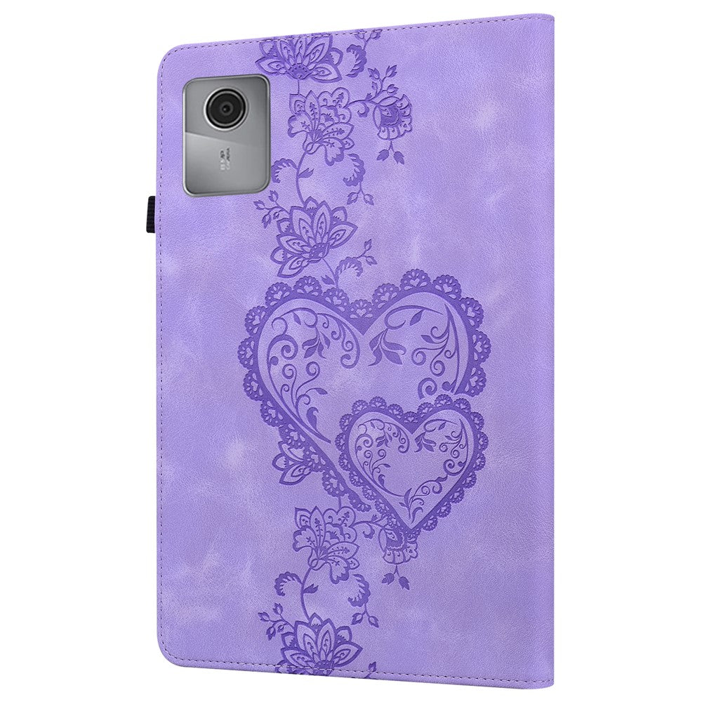 For Lenovo Tab M11 (TB-330FC) / Xiaoxin Pad 11 2024 (TB-331FC) Leather Case Heart Imprint Foldable Stand Card Slot Stylus Holder Tablet Cover - Purple