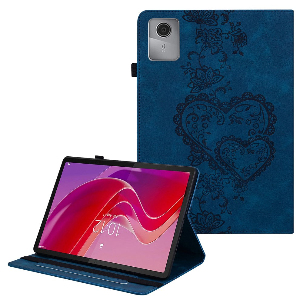 For Lenovo Tab M11 (TB-330FC) / Xiaoxin Pad 11 2024 (TB-331FC) Leather Case Heart Imprint Foldable Stand Card Slot Stylus Holder Tablet Cover - Blue