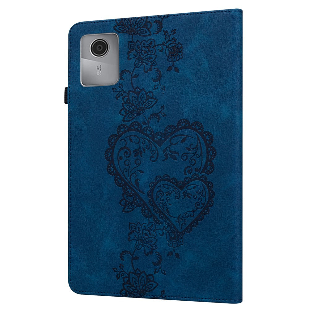 For Lenovo Tab M11 (TB-330FC) / Xiaoxin Pad 11 2024 (TB-331FC) Leather Case Heart Imprint Foldable Stand Card Slot Stylus Holder Tablet Cover - Blue