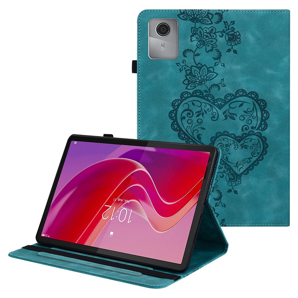 For Lenovo Tab M11 (TB-330FC) / Xiaoxin Pad 11 2024 (TB-331FC) Leather Case Heart Imprint Foldable Stand Card Slot Stylus Holder Tablet Cover - Green