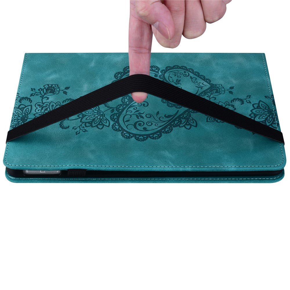 For Lenovo Tab M11 (TB-330FC) / Xiaoxin Pad 11 2024 (TB-331FC) Leather Case Heart Imprint Foldable Stand Card Slot Stylus Holder Tablet Cover - Green