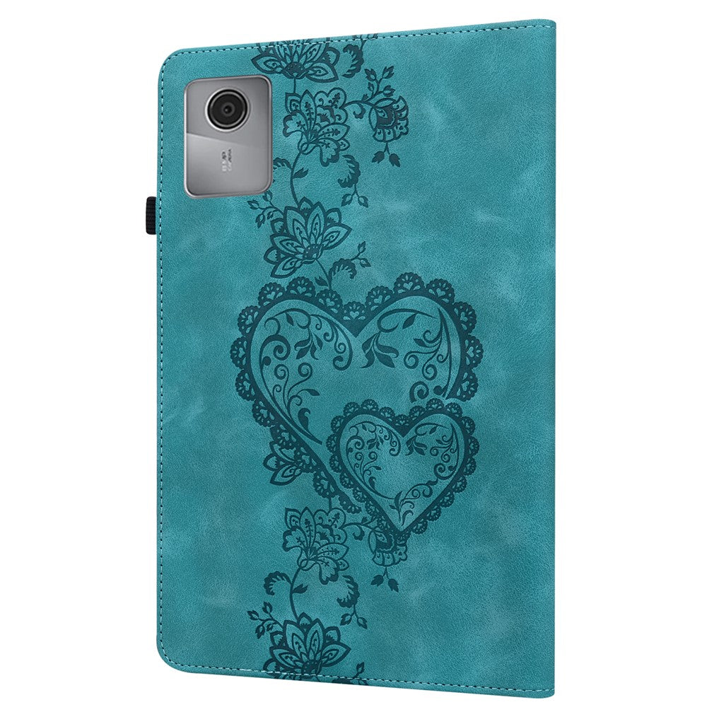 For Lenovo Tab M11 (TB-330FC) / Xiaoxin Pad 11 2024 (TB-331FC) Leather Case Heart Imprint Foldable Stand Card Slot Stylus Holder Tablet Cover - Green