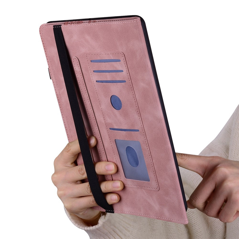 For Lenovo Tab M10 Plus (3rd Gen) Leather Case Heart Imprint Foldable Stand Card Slot Stylus Holder Tablet Cover - Pink