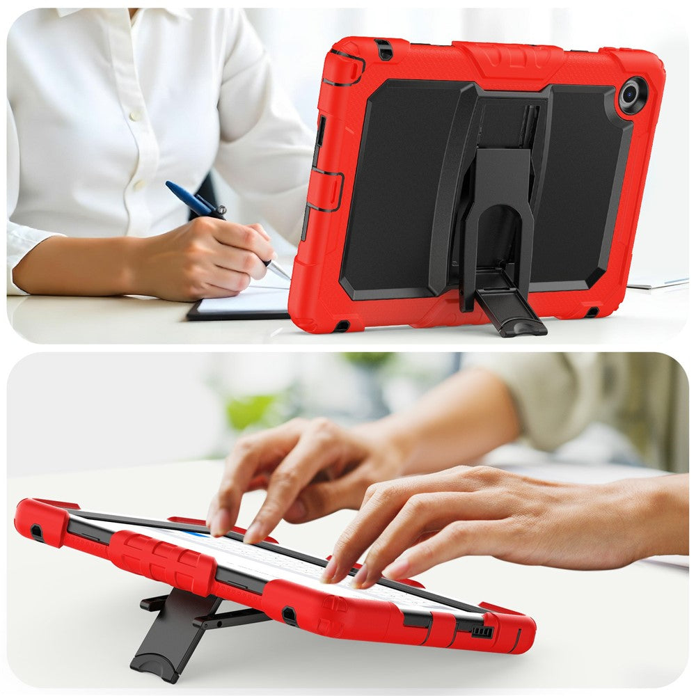 For Lenovo Tab 10.1 (2025) TB-311XU / Tab TB311FU Case Kickstand PC + Silicone Shockproof Tablet Cover - Red