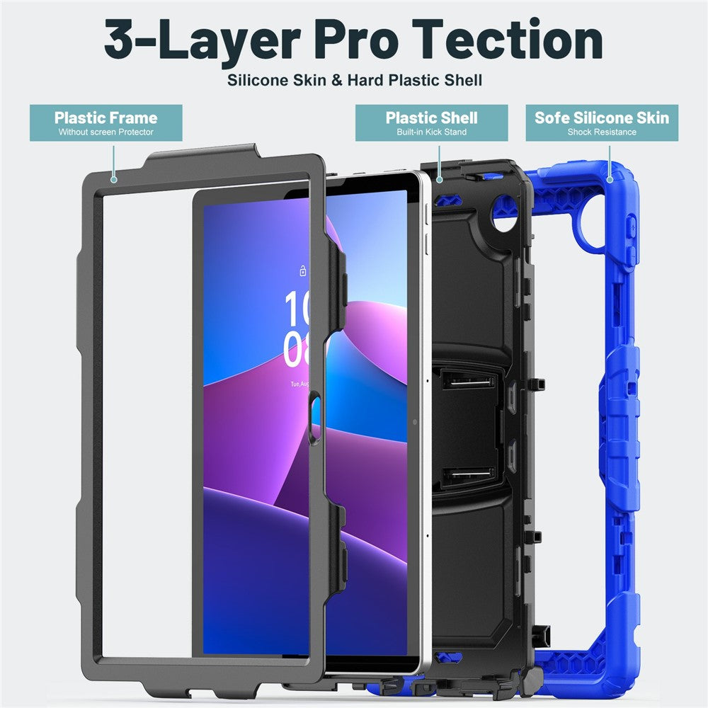 For Lenovo Tab 10.1 (2025) TB-311XU / Tab TB311FU Case Kickstand PC + Silicone Shockproof Tablet Cover - Dark Blue