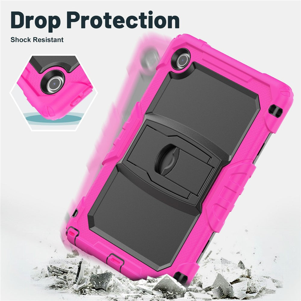 For Lenovo Tab 10.1 (2025) TB-311XU / Tab TB311FU Case Kickstand PC + Silicone Shockproof Tablet Cover with Shoulder Strap - Rose