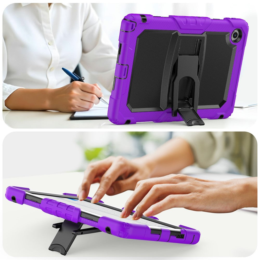 For Lenovo Tab 10.1 (2025) TB-311XU / Tab TB311FU Case Kickstand PC + Silicone Shockproof Tablet Cover with Shoulder Strap - Purple
