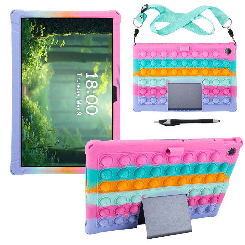 For Lenovo Xiaoxin Pad Studio 11.5 inch / Tab Plus TB-351FU Case Push Bubble Tablet Cover with Shoulder Strap - Colorful Rose
