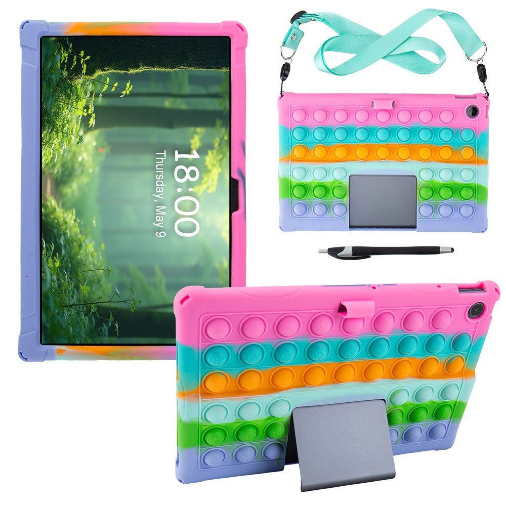 For Lenovo Xiaoxin Pad Studio 11.5 inch / Tab Plus TB-351FU Case Push Bubble Tablet Cover with Shoulder Strap - Colorful Pink