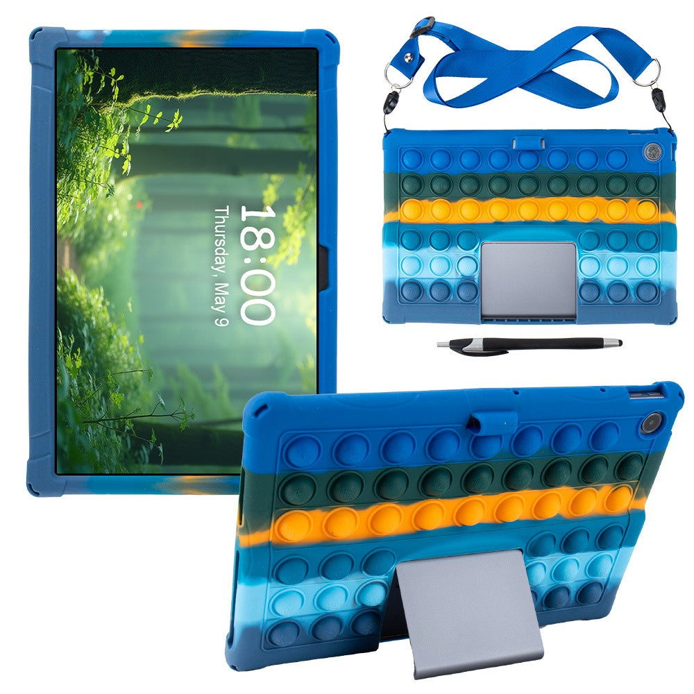 For Lenovo Xiaoxin Pad Studio 11.5 inch / Tab Plus TB-351FU Case Push Bubble Tablet Cover with Shoulder Strap - Colorful Dark Blue