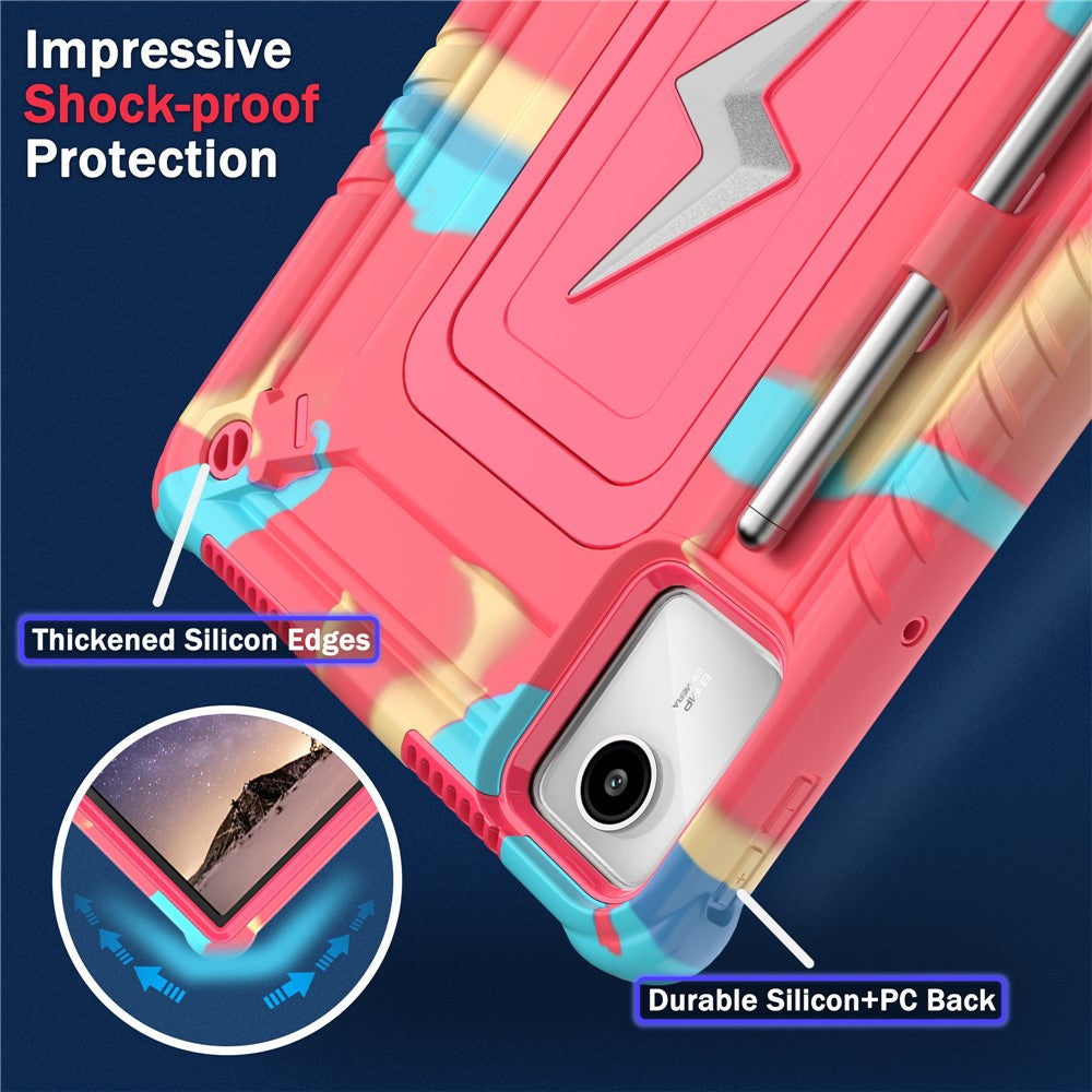 For Lenovo Tab M11 TB330FU / Xiaoxin Pad 11 2024 TB331FC Case Kickstand PC + Silicone Tablet Cover with Shoulder Strap - Camouflage Rose + Rose