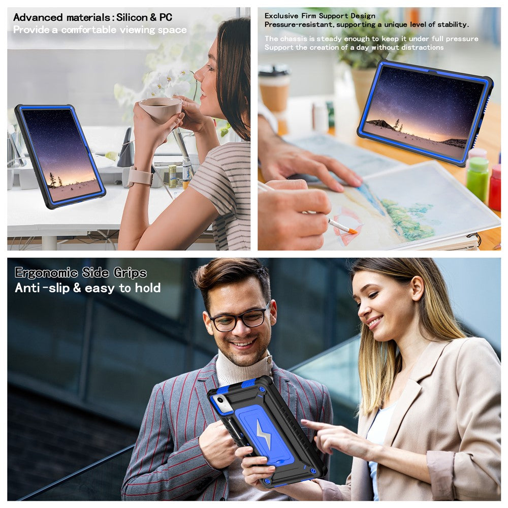 For Lenovo Tab M11 TB330FU / Xiaoxin Pad 11 2024 TB331FC Case Kickstand PC + Silicone Tablet Cover with Shoulder Strap - Black + Blue