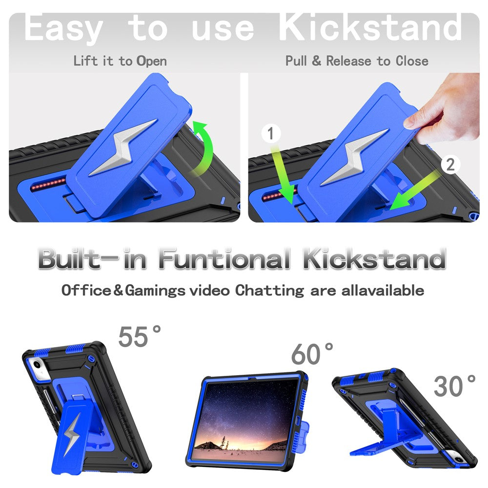 For Lenovo Tab M11 TB330FU / Xiaoxin Pad 11 2024 TB331FC Case Kickstand PC + Silicone Tablet Cover with Shoulder Strap - Black + Blue