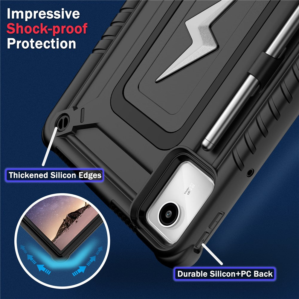 For Lenovo Tab M11 TB330FU / Xiaoxin Pad 11 2024 TB331FC Case Kickstand PC + Silicone Tablet Cover with Shoulder Strap - Black