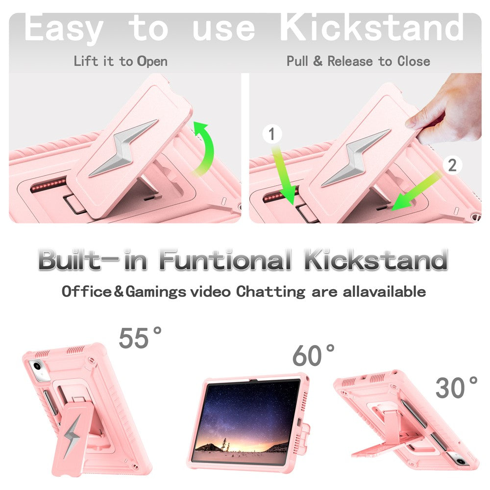 For Lenovo Tab M11 TB330FU / Xiaoxin Pad 11 2024 TB331FC Case Kickstand PC + Silicone Tablet Cover with Shoulder Strap - Rose Gold