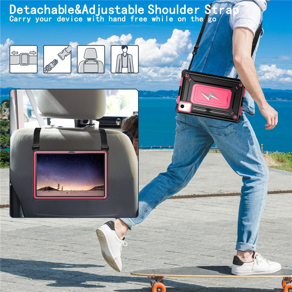 For Lenovo Tab M11 TB330FU / Xiaoxin Pad 11 2024 TB331FC Case Kickstand PC + Silicone Tablet Cover with Shoulder Strap - Black + Rose