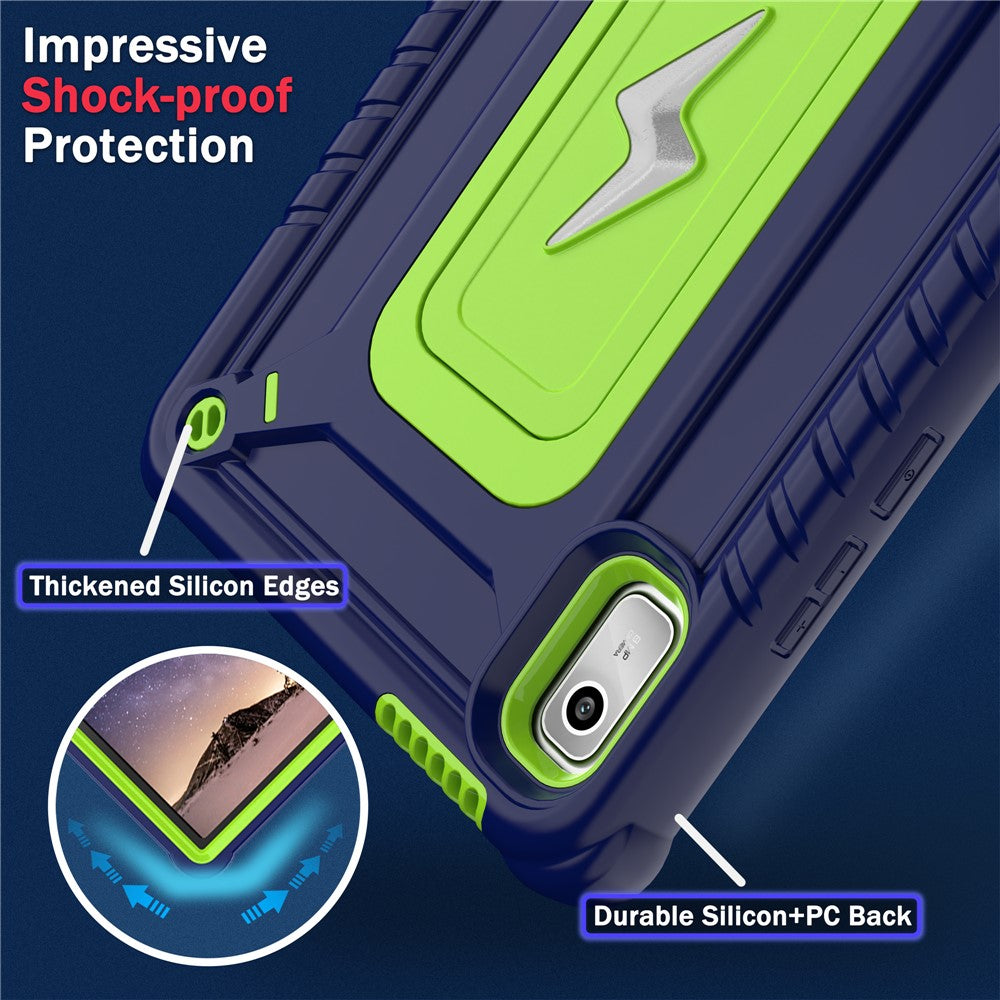 For Lenovo Nook 9 inch (2024) / Tab M9 TB-310FU TB-310FX Case Kickstand PC + Silicone Tablet Cover with Shoulder Strap - Navy Blue + Yellowgreen
