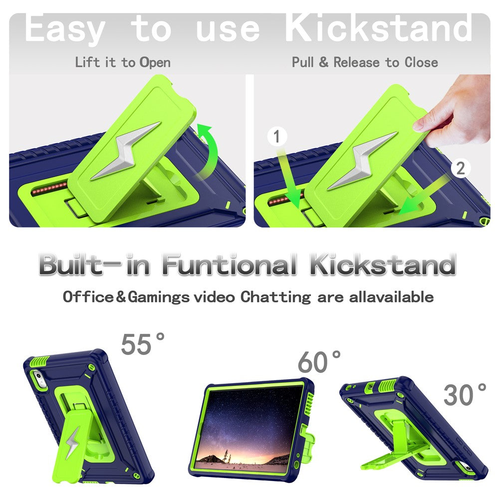 For Lenovo Nook 9 inch (2024) / Tab M9 TB-310FU TB-310FX Case Kickstand PC + Silicone Tablet Cover with Shoulder Strap - Navy Blue + Yellowgreen