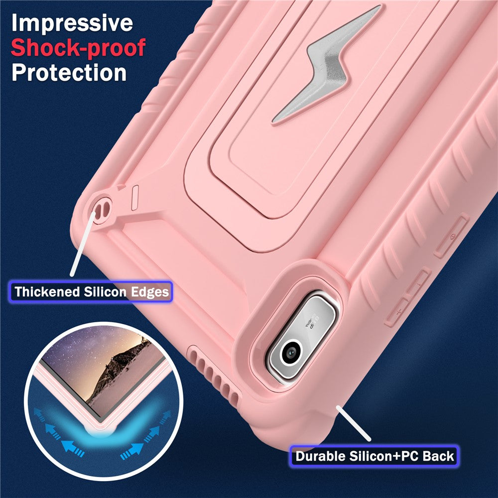 For Lenovo Nook 9 inch (2024) / Tab M9 TB-310FU TB-310FX Case Kickstand PC + Silicone Tablet Cover with Shoulder Strap - Rose Gold