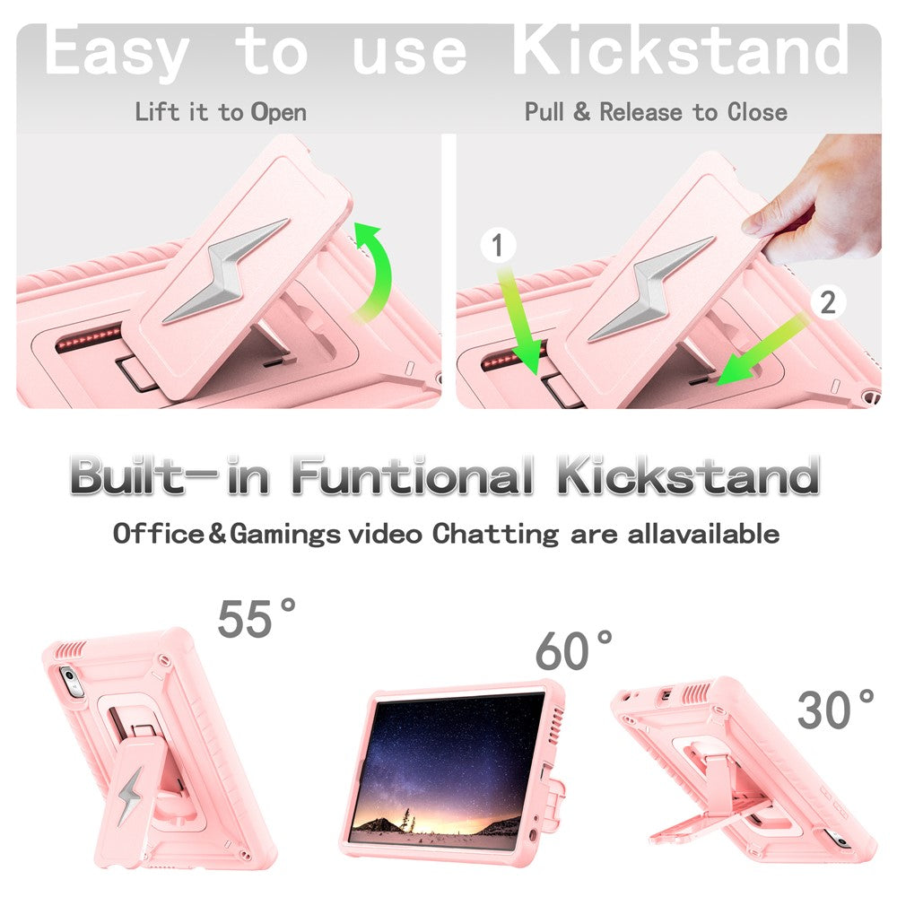 For Lenovo Nook 9 inch (2024) / Tab M9 TB-310FU TB-310FX Case Kickstand PC + Silicone Tablet Cover with Shoulder Strap - Rose Gold