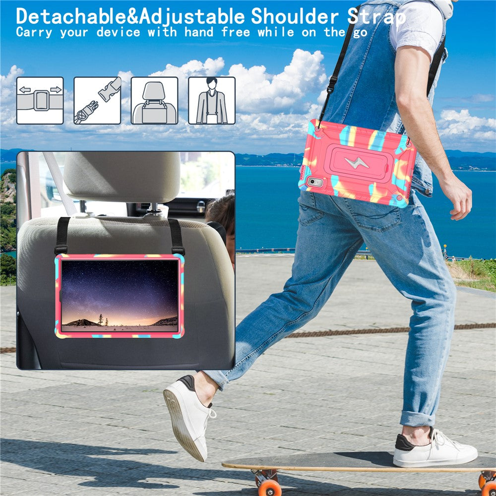 For Lenovo Nook 9 inch (2024) / Tab M9 TB-310FU TB-310FX Case Kickstand PC + Silicone Tablet Cover with Shoulder Strap - Camouflage Rose + Rose