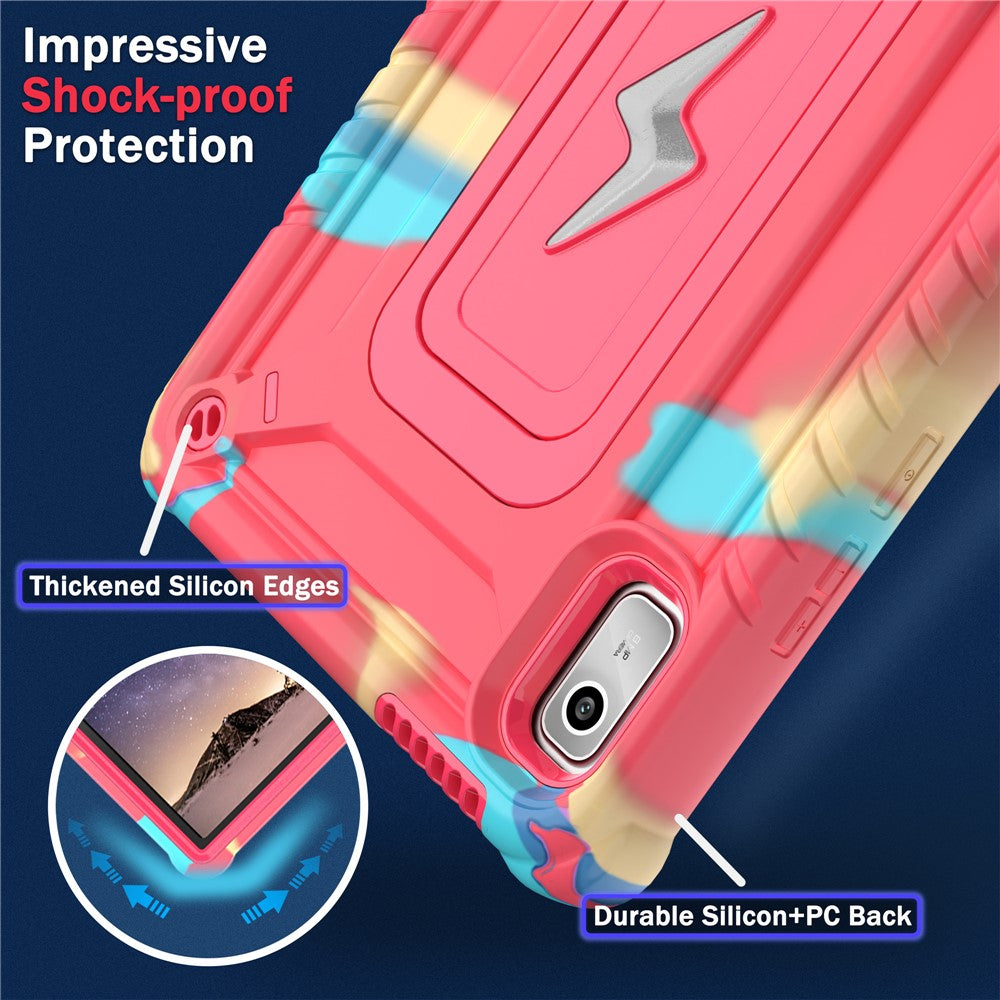 For Lenovo Nook 9 inch (2024) / Tab M9 TB-310FU TB-310FX Case Kickstand PC + Silicone Tablet Cover with Shoulder Strap - Camouflage Rose + Rose
