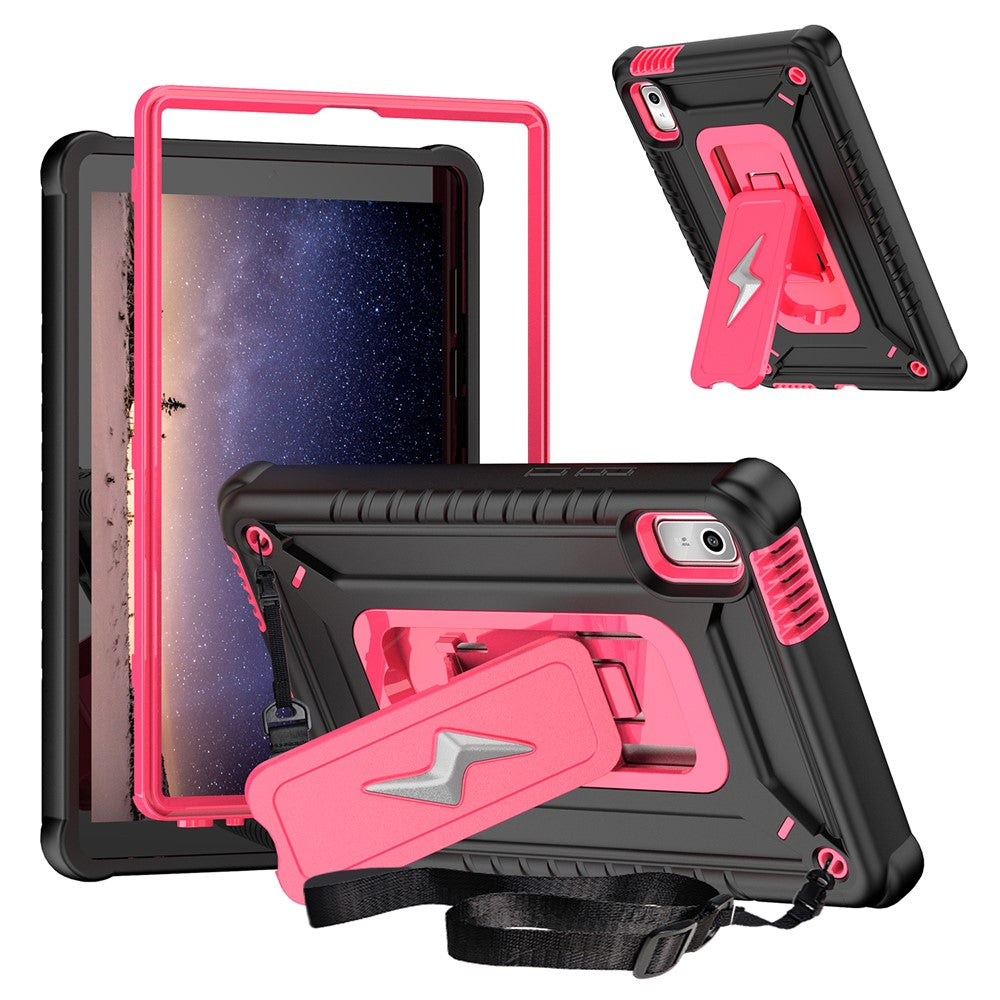For Lenovo Nook 9 inch (2024) / Tab M9 TB-310FU TB-310FX Case Kickstand PC + Silicone Tablet Cover with Shoulder Strap - Black + Rose