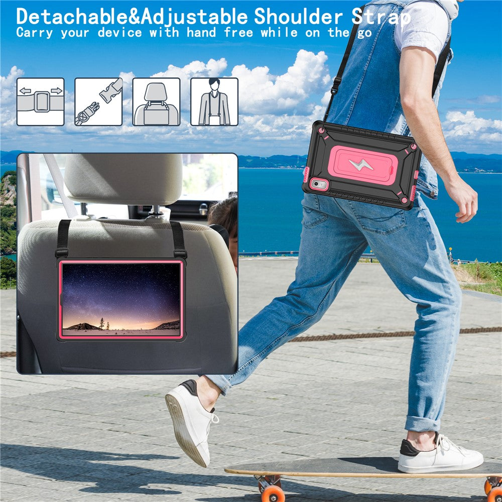 For Lenovo Nook 9 inch (2024) / Tab M9 TB-310FU TB-310FX Case Kickstand PC + Silicone Tablet Cover with Shoulder Strap - Black + Rose