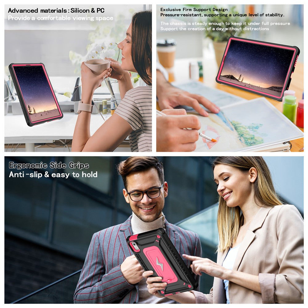 For Lenovo Nook 9 inch (2024) / Tab M9 TB-310FU TB-310FX Case Kickstand PC + Silicone Tablet Cover with Shoulder Strap - Black + Rose