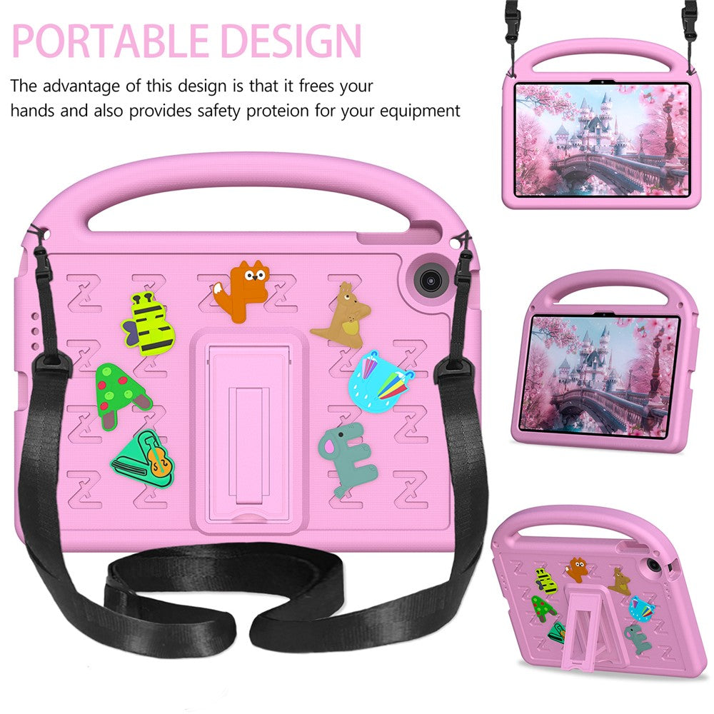 For Lenovo Tab 10.1 (2025) TB-311XU / Tab TB311FU Kickstand Case EVA + PC Tablet Protection Cover with Shoulder Strap - Pink