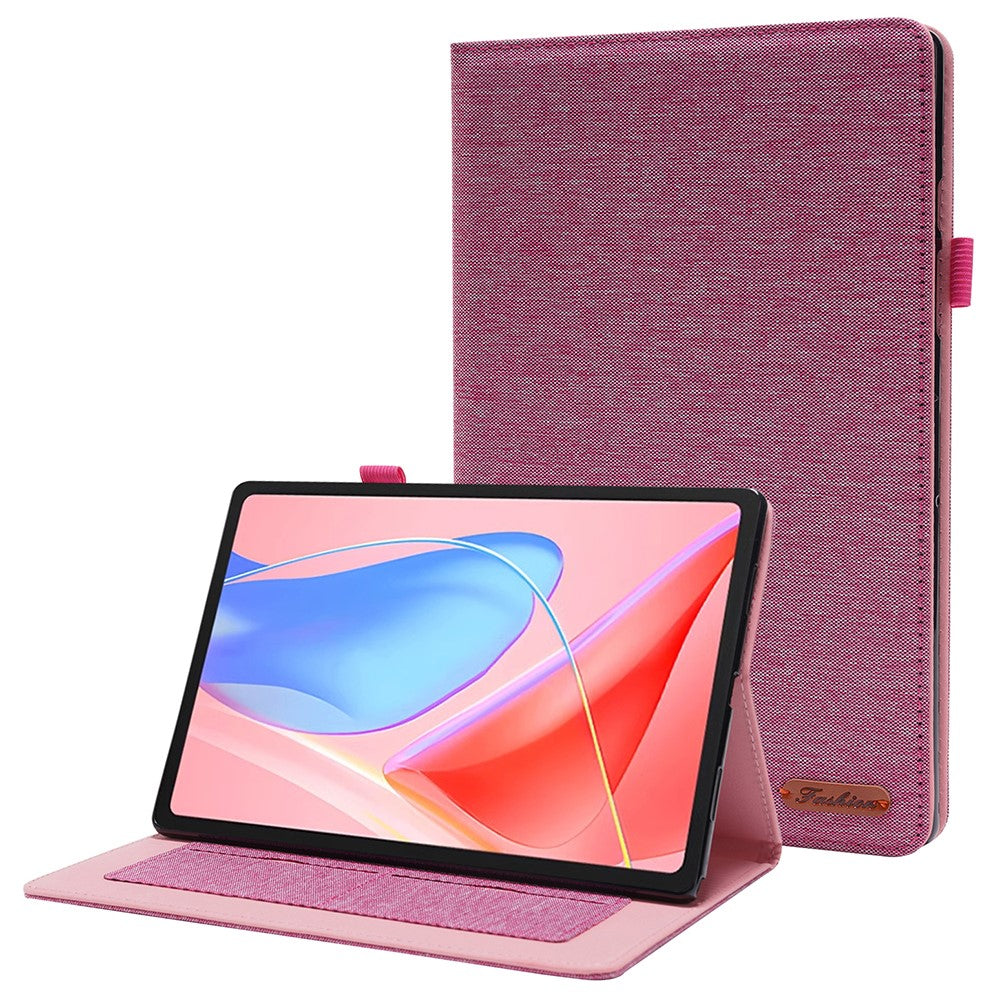For Lenovo Tab 10.1 (2025) TB-311XU / Tab TB311FU Leather Case Card Holder Cloth Texture Tablet Stand Cover - Pink
