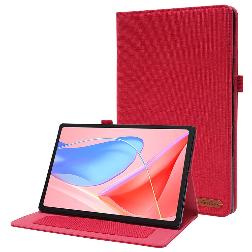 For Lenovo Tab 10.1 (2025) TB-311XU / Tab TB311FU Leather Case Card Holder Cloth Texture Tablet Stand Cover - Red