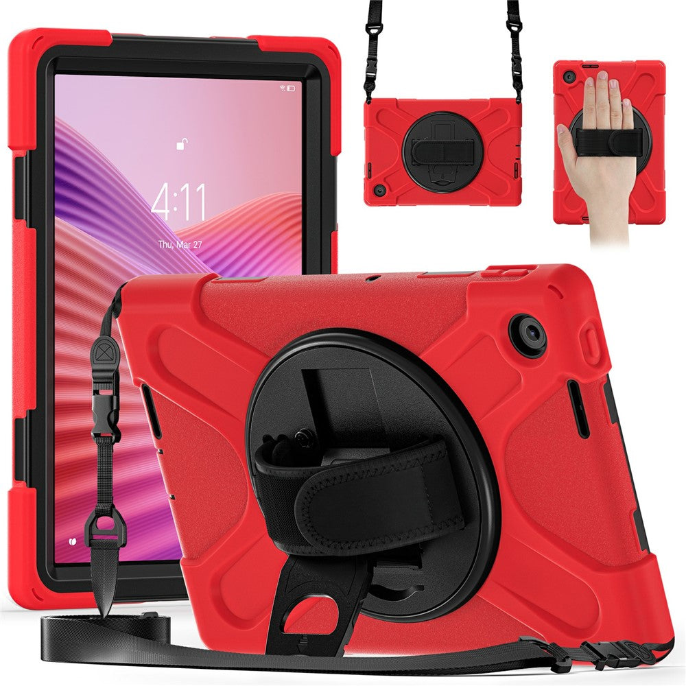 For Lenovo Tab 10.1 (2025) TB311XU / Zhaoyang K10C Kickstand Case TPU PC Silicone Tablet Cover with Shoulder Strap - Red