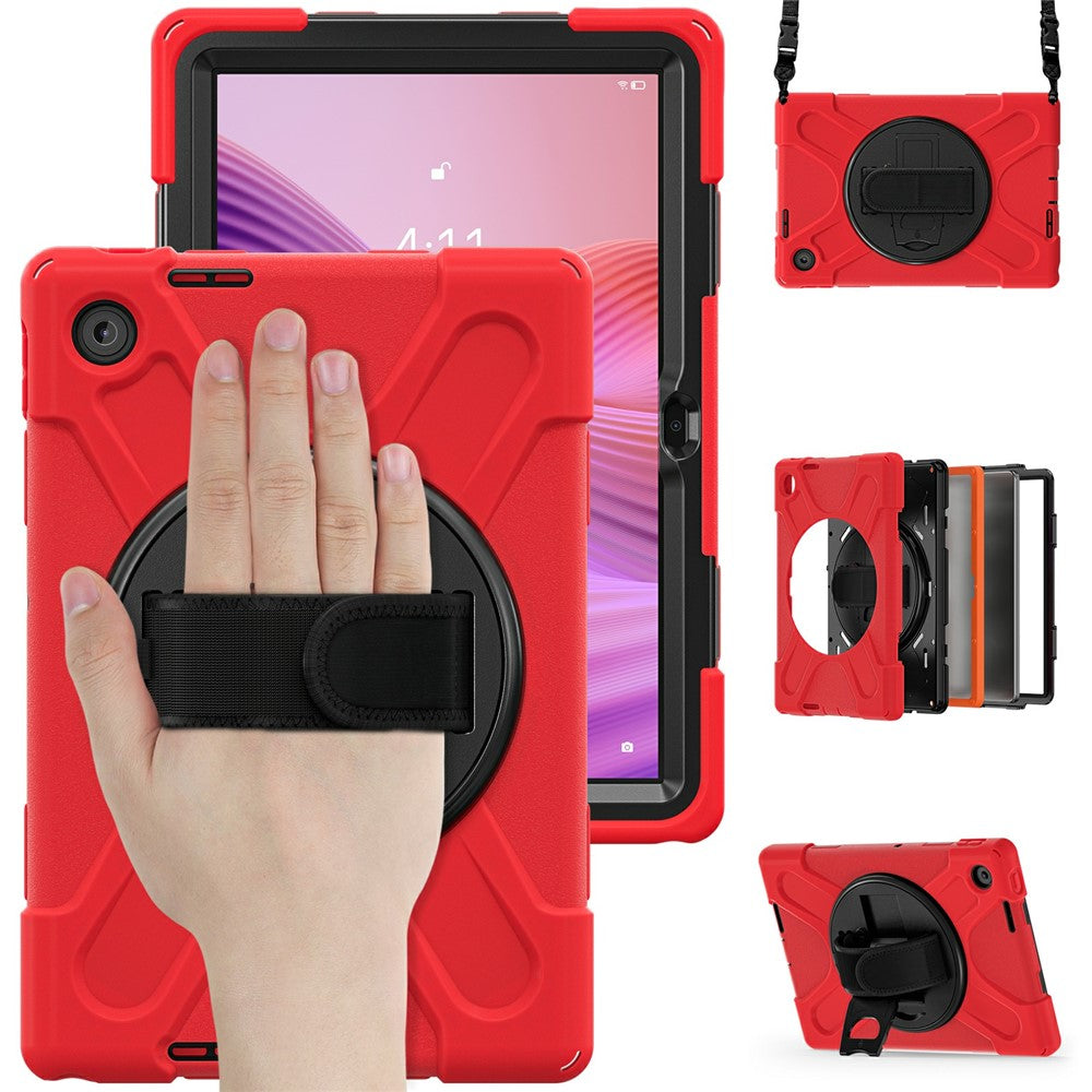 For Lenovo Tab 10.1 (2025) TB311XU / Zhaoyang K10C Kickstand Case TPU PC Silicone Tablet Cover with Shoulder Strap - Red