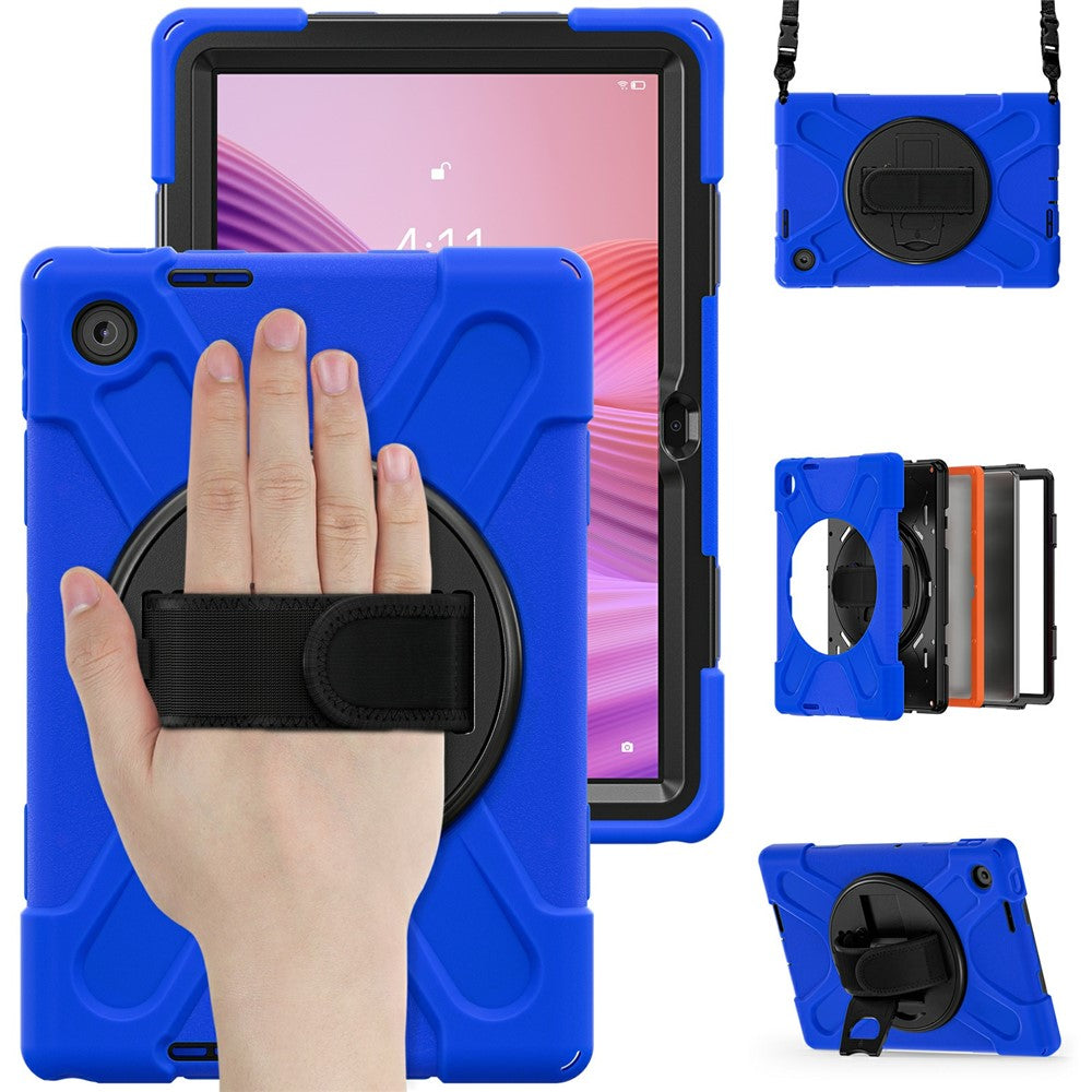 For Lenovo Tab 10.1 (2025) TB311XU / Zhaoyang K10C Kickstand Case TPU PC Silicone Tablet Cover with Shoulder Strap - Blue