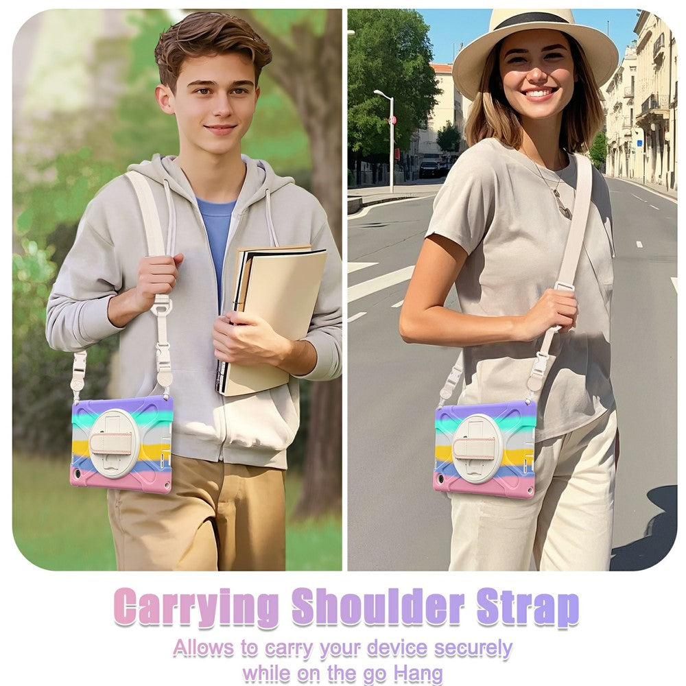 For Lenovo Tab 10.1 (2025) TB311XU / Zhaoyang K10C Kickstand Case TPU PC Silicone Tablet Cover with Shoulder Strap - Colorful Pink