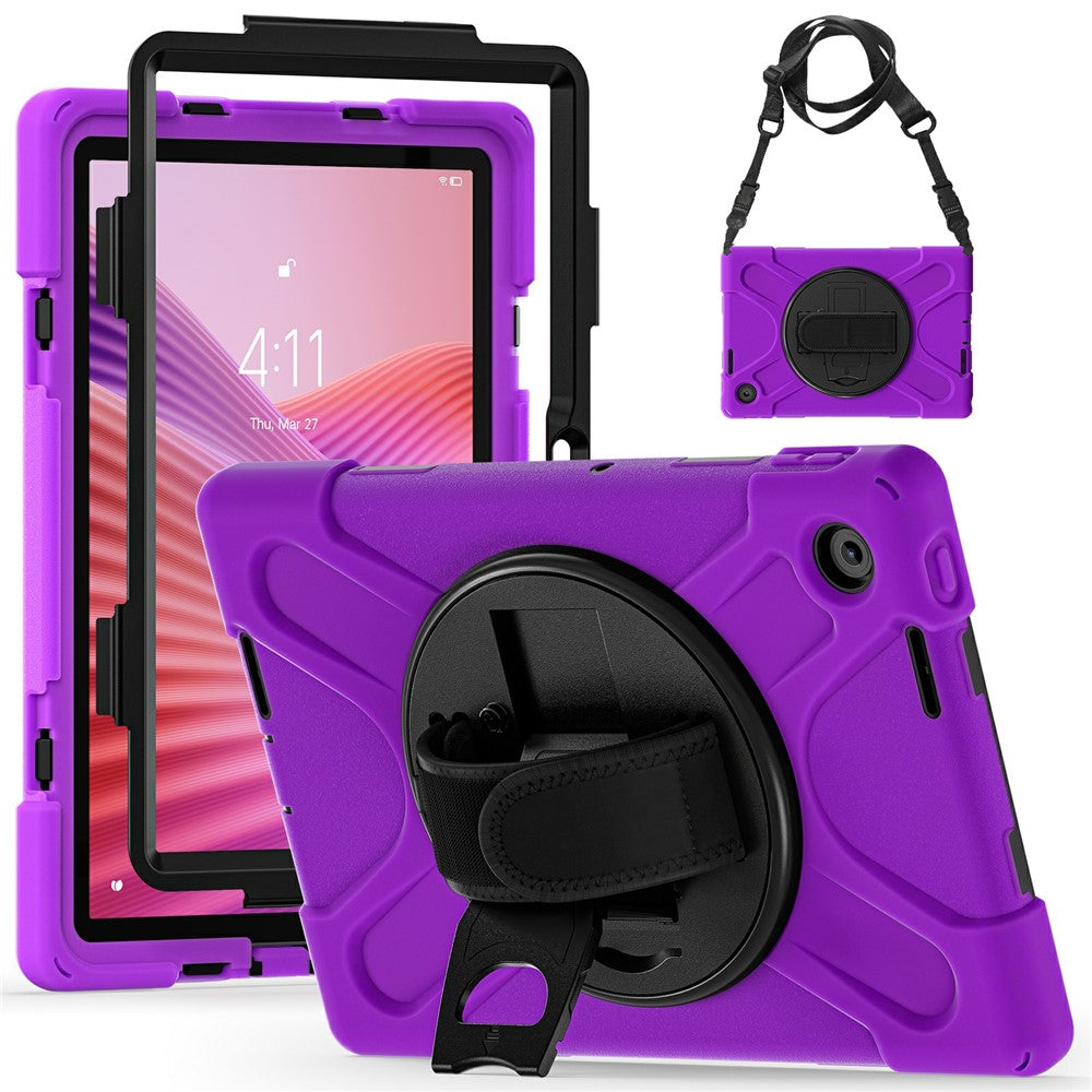For Lenovo Tab 10.1 (2025) TB311XU / Zhaoyang K10C Kickstand Case TPU PC Silicone Tablet Cover with Shoulder Strap - Purple