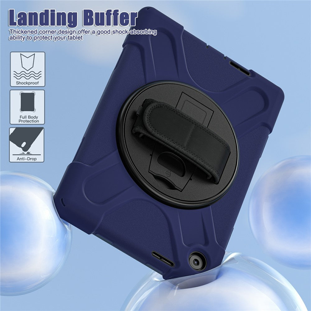 For Lenovo Tab 10.1 (2025) TB311XU / Zhaoyang K10C Case Rotary Kickstand PC+Silicone Hand Strap Tablet Cover - Navy Blue