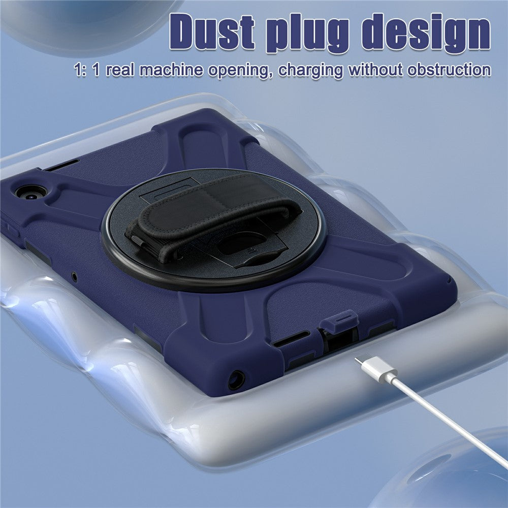 For Lenovo Tab 10.1 (2025) TB311XU / Zhaoyang K10C Case Rotary Kickstand PC+Silicone Hand Strap Tablet Cover - Navy Blue