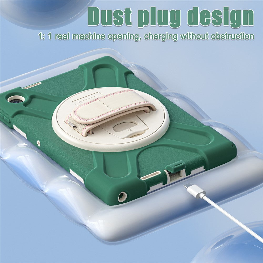 For Lenovo Tab 10.1 (2025) TB311XU / Zhaoyang K10C Case Rotary Kickstand PC+Silicone Hand Strap Tablet Cover - Emerald Green